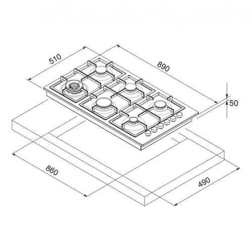 كيتشن نت Kitchen Net - سطح 6 شعلة غاز – 90 سم - اش...