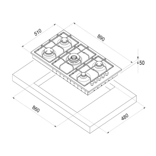 جنرال سوبريم بلت ان - سطح 5 عيون غاز 90 سم - الحدي...