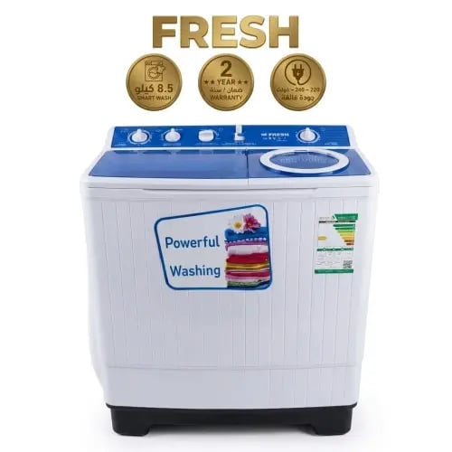 فريش - غسالة حوضين 8.5 كيلو ابيض FRW10500