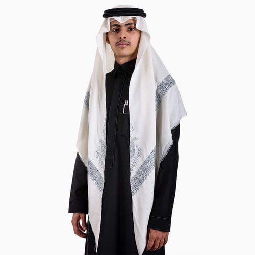 شال صوف كشميري سوبر ترمه ارضية لون بيج فاتح مطرز ي...