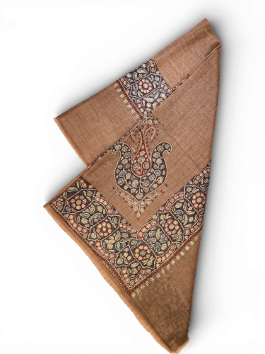 شال صوف كشميري باشمينا VIP ارضية بلون بني مطرز يدو...
