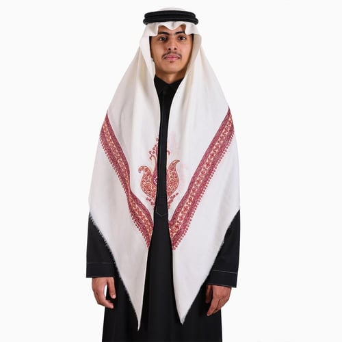 شال صوف كشميري سوبر ترمه ارضية لون بيج فاتح مطرز ي...