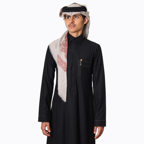 شال صوف كشميري سوبر ترمه ارضية لون رمادي غامق مطرز...