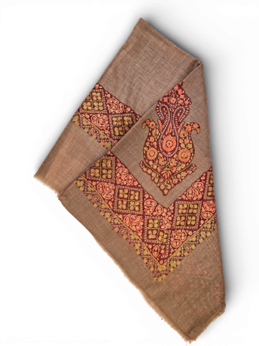 شال صوف كشميري باشمينا VIP ارضية بلون بني مطرز يدو...