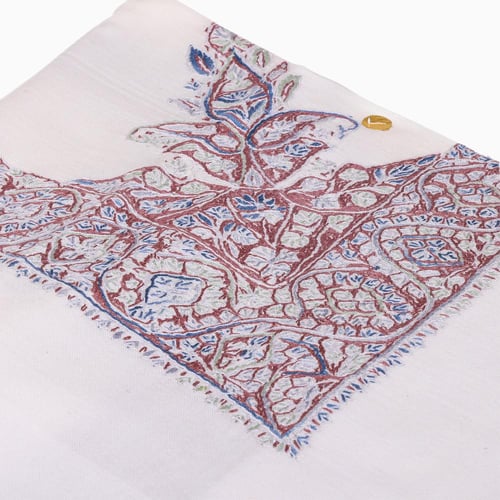 شال صوف كشميري سوبر ترمه ارضية لون بيج فاتح مطرز ي...