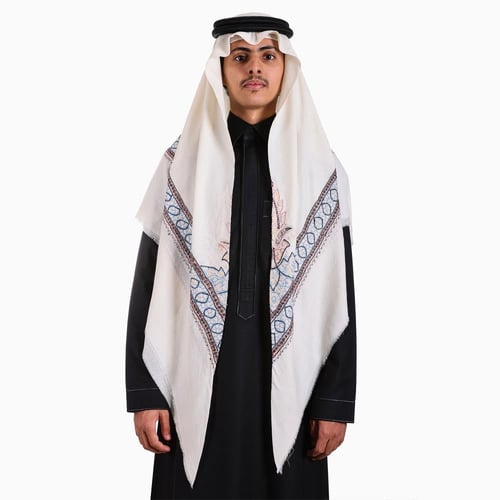 شال صوف كشميري سوبر ترمه ارضية لون بيج فاتح مطرز ي...