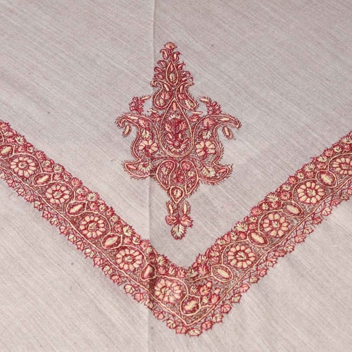 شال صوف كشميري سوبر ترمه ارضية لون رمادي غامق مطرز...