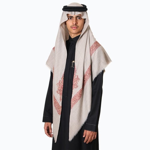 شال صوف كشميري سوبر ترمه ارضية لون رمادي غامق مطرز...