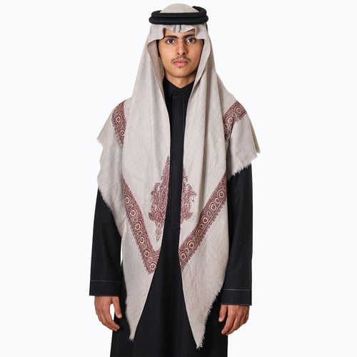 شال صوف كشميري سوبر ترمه ارضية لون رمادي غامق مميز...