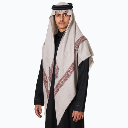 شال صوف كشميري سوبر ترمه ارضية لون رمادي غامق مميز...