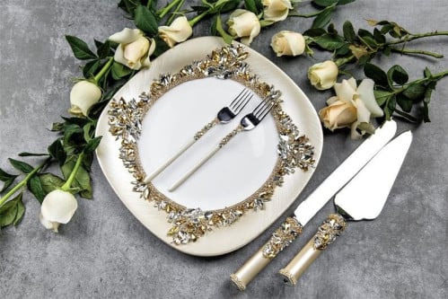 طقم عرسان مكون من 12 قطعة مرصع ب كريستال شوارفسكي