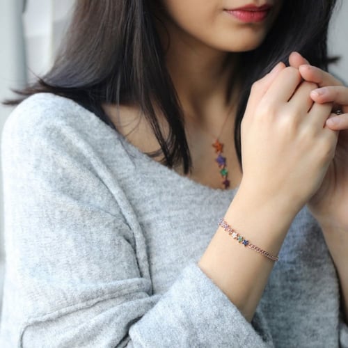 سوار النجوم الملونة من الفضة المطلية بالذهب -من مج...