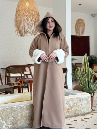 فروة نسائية شتوية جوخ فاخر مع فرو ناعم