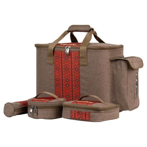 شنطة تنزه 5 قطع قماش عودي نقش نجدي احمر