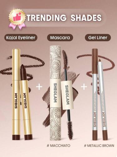 SHEGLAM [3Pcs] Bold Bronze Moves طقم محدد عيون وماسكارا وقلم تحديد ماركة تجميل ومكياج للنساء والفتيات