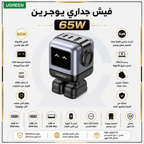 شاحن جداري من يوجرين بقوة 65 واط