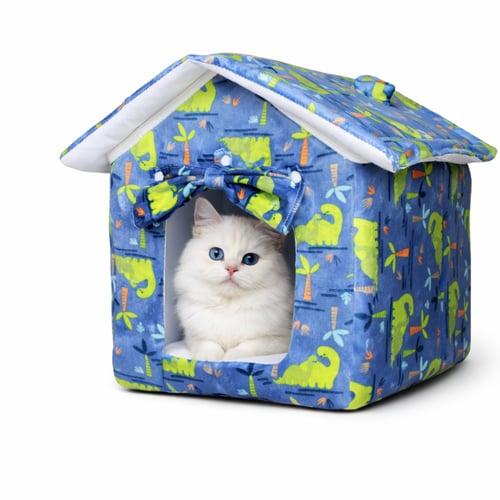 سرير شتوي للقطط على شكل بيت – فرو عالي الجودة متعد...