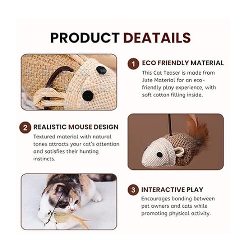 لعبة سنارة للقطط خشبية مع فأر وجرس – لتحفيز الصيد...