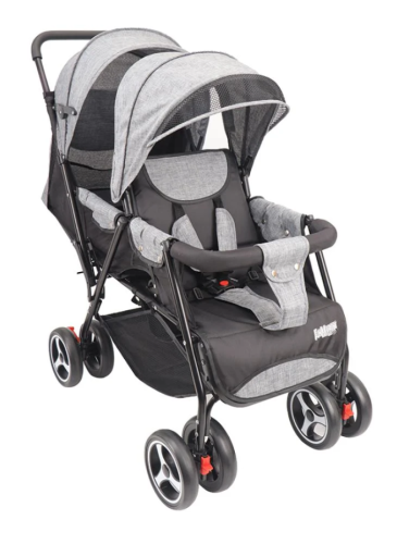 Double baby stroller with two seats foldable