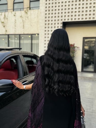 عباية D843 - قطرية بقماش سراميك مع دانتل مزين بشك...