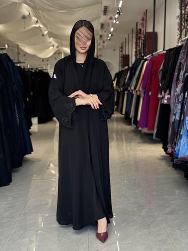 عباية D571 - قماش انترنت تطريز اكمام ربع كلوش - اس...