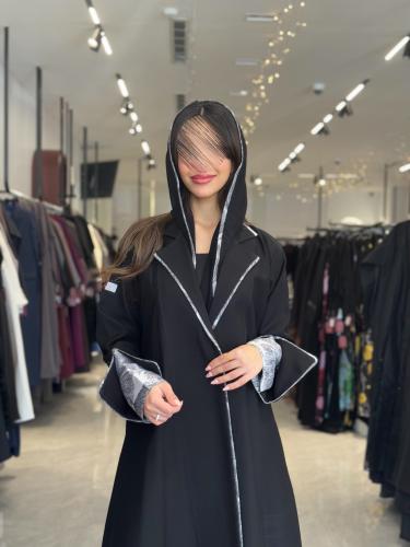 عباية D264 -اسود اكمام فضي