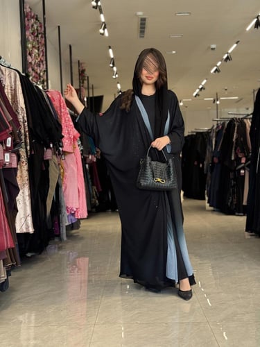 عباية D525 - شيفون مبطن سماوي