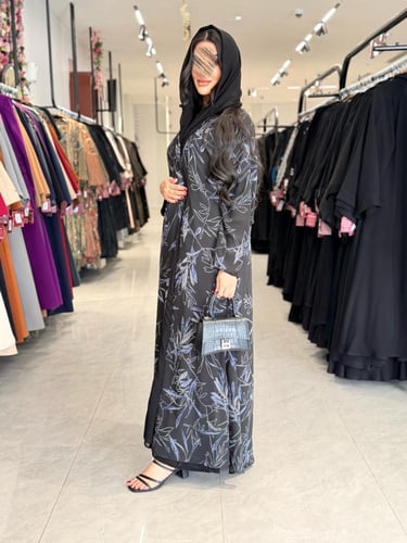 عباية D915 - صيفية بقماش شيفون ريع كلوش مطبع شجر -...