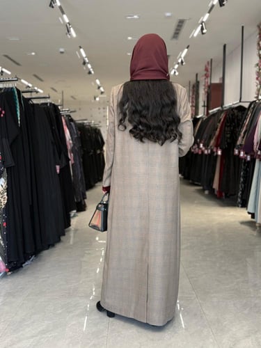 عباية D716- بليزر قماش جوخ كاروهات بتدخيلات مخمل -...