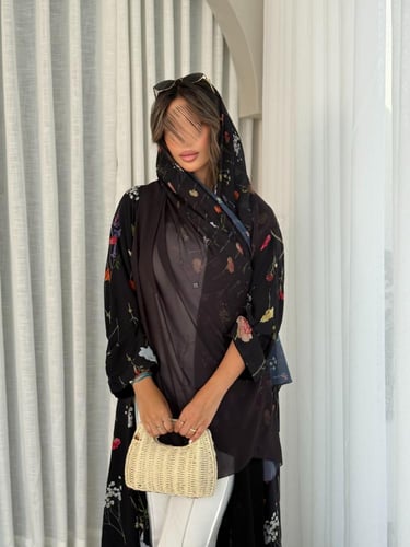 عباية D448 الهبة - اسود ورد ملون