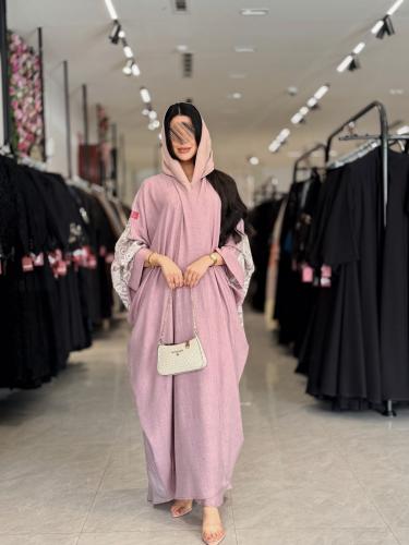 عباية D5024 - بقماش لنن بتطريز هندسي كمبيوتر قصة ف...