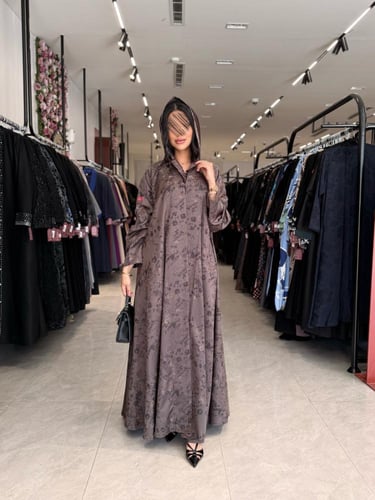 عباية D888 - بقماش جاكار ناعم دبل كلوش - بني