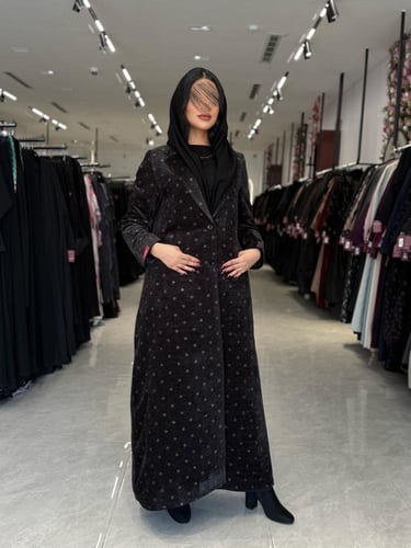 عباية D717-شتويه بليزر مخمل شامواه منقط ذهبي