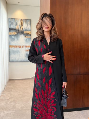 عباية D840 - بليزر بقماش سراميك مزينة بدانتل وشك -...