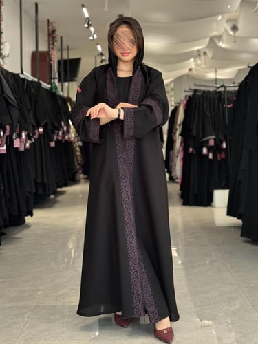 عباية D580 - صيفيه قماش كتان مطرز نصف كلوش - ليلكي