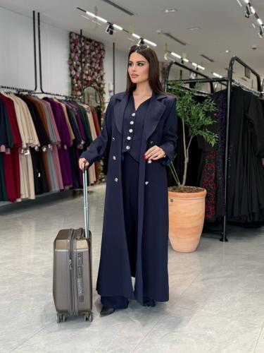 عباية D988- بليزر تركي ثلاث قطع بقماش باربي - كحلي