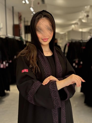 عباية D580 - صيفيه قماش كتان مطرز نصف كلوش - ليلكي