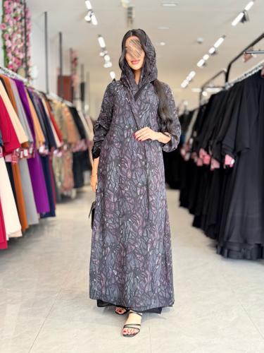 عباية D915 - صيفية بقماش شيفون ريع كلوش مطبع خلية...