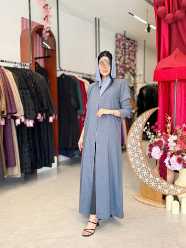 عباية D921 - بليزر بقماش كتان قصة ايه لاين - كحلي