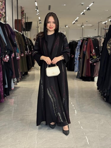 عباية D535- اسود مع تطريز 2