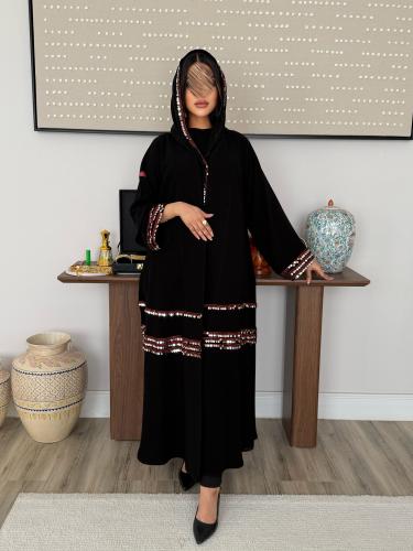 عباية D799 - (كولكشن التاسيس) بقماش ملكي تدخيلات ت...