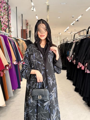 عباية D915 - صيفية بقماش شيفون ريع كلوش مطبع شجر -...