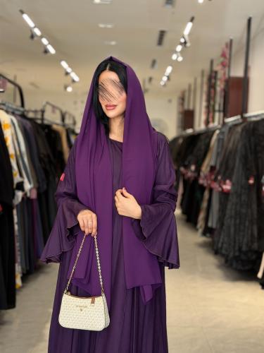 عبايه D5098 - بقماش لنن مكسر كم طبقات - موف