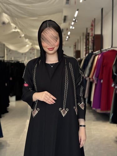 عباية D573 - قماش كتان مطرزة قصة دبل كلوش - تطريز...