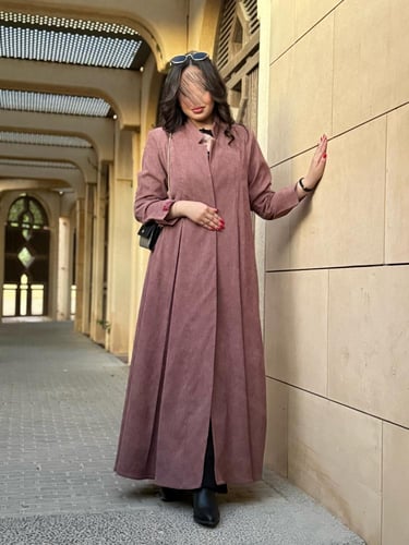 عباية D612 - شتوية بقماش شاكيرا نصف كلوش - وردي