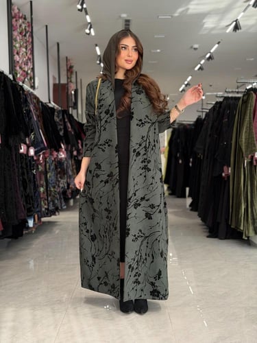 عباية D680 -شتوية قماش شامواه بطبعات مشجر - تيفاني