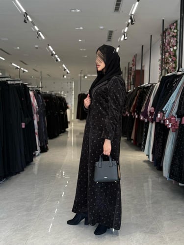 عباية D717-شتويه بليزر مخمل شامواه منقط ذهبي