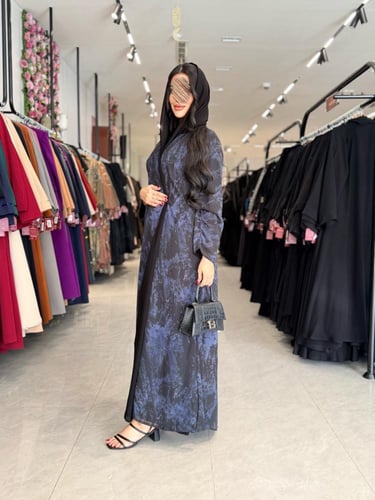 عباية D915 - صيفية بقماش شيفون ريع كلوش - كحلي