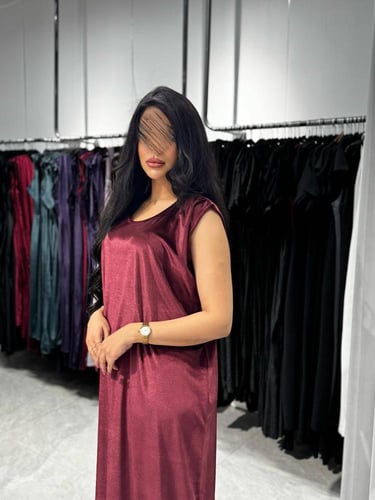 فستان قماش مخمل - عنابي