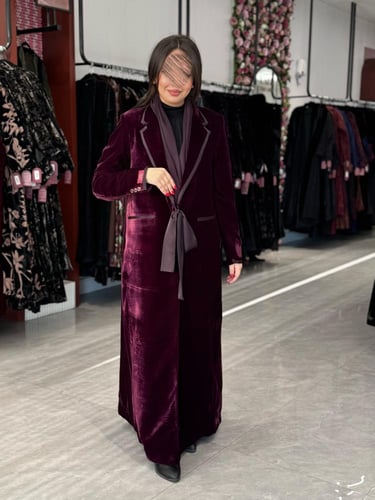 عباية D713-شتويةمخمل بليزر مبطن -ليلكي